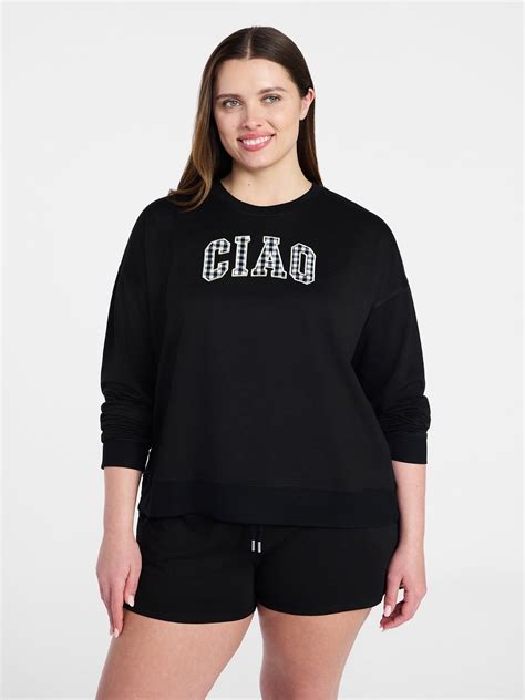 Joyspun Women's French Terry Long Sleeve Top and Shorts Lounge Set, 2 ...