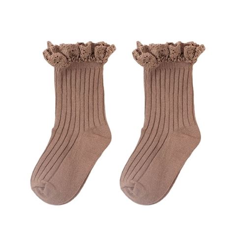 AWZXDE Childrens Lace Solid Color Double Needle Crew Socks for Daily ...