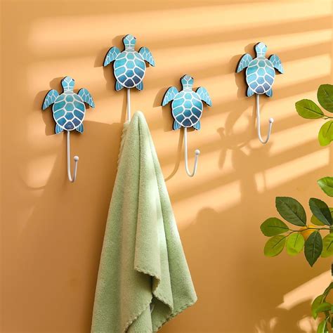 4 Pcs Nautical Sea Turtle Wall Hooks Turtle Wall Mounted Key Holder ...
