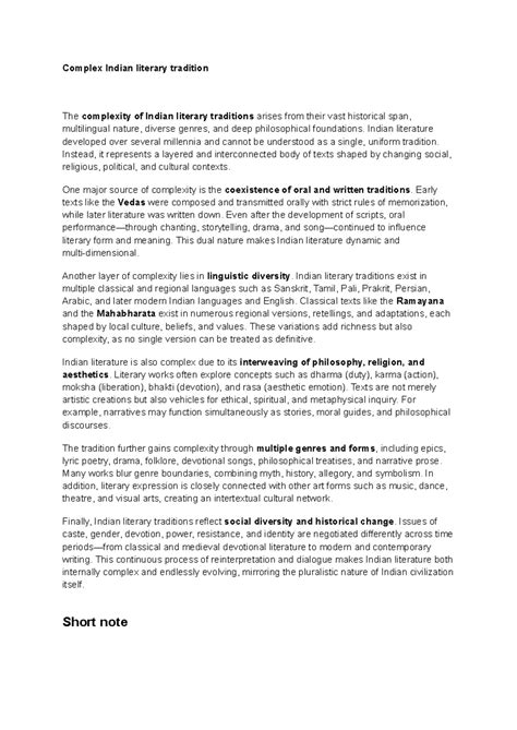 Complex Indian Literary Tradition: A Multilingual Exploration - Studocu