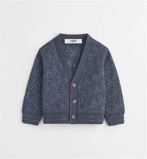 Baby Cardigan Faded Gray-Blue Dior Oblique Jacquard Wool and Linen Knit ...