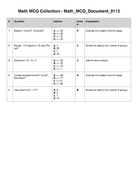 Math MCQ Collection - Math_MCQ_Document_0113 - Studocu