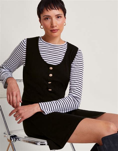Phene Pinafore Mini Dress Black | Knit Dresses | Monsoon Global.