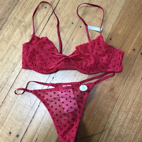 Cotton On red polka dot lingerie set with bow detail... | Depop