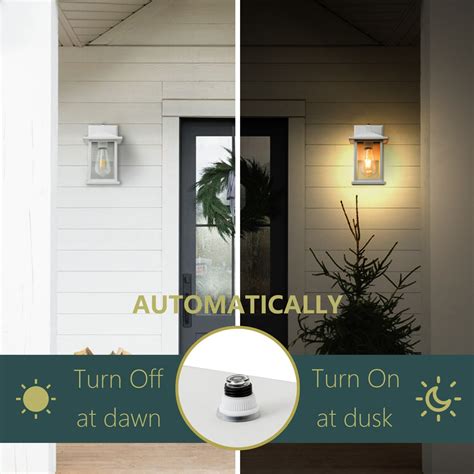 Outdoor Porch Light with GFCI Outlet, Dusk to Dawn, Matte White