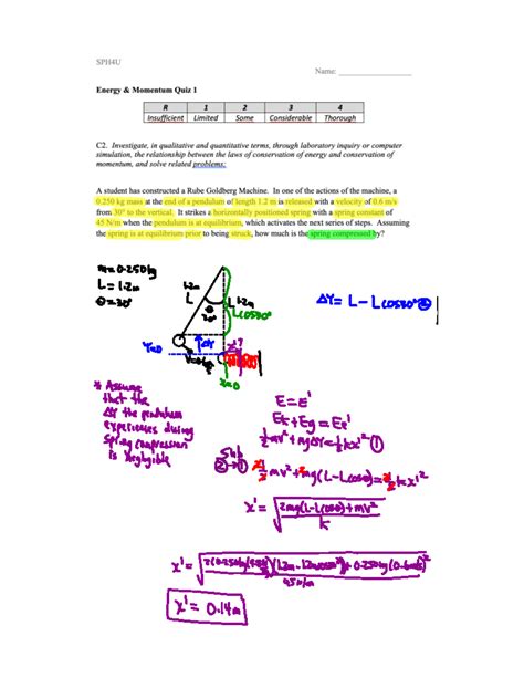 SPH4U Energy Momentum Quiz 1: Rube Goldberg Machine Analysis - Studocu