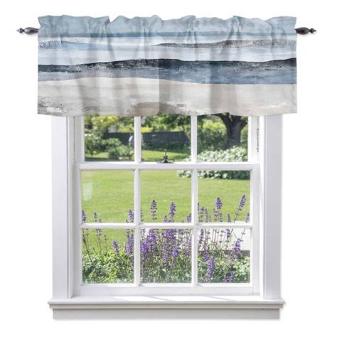 Abstract Beach Wave Art Valance Curtain Seaside Blue Oil Painting Style ...