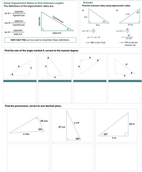 Trigonometry 5 - Worksheet on Finding Unknown Lengths Using Ratios ...