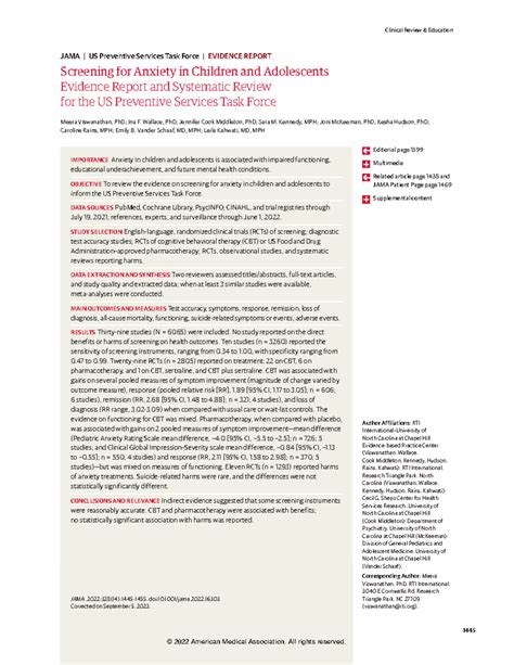 USPSTF Report: Screening for Anxiety in Children and Adolescents ...