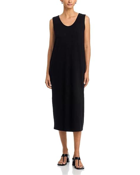 Eileen Fisher Curved V Neck Oval Dress in Black | Lyst
