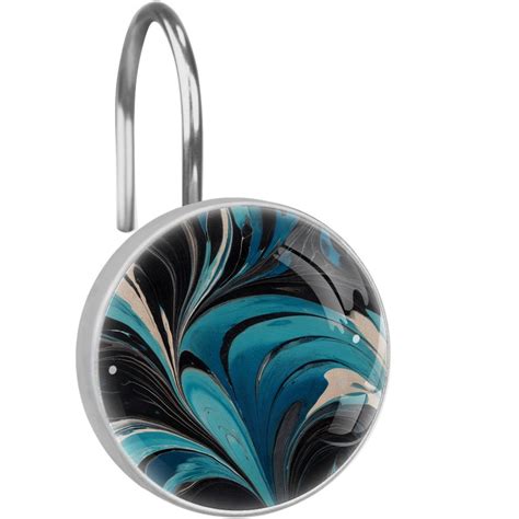 Blue and Black Stripes 12 Pack Shower Curtain Hooks, Decorative Shower ...