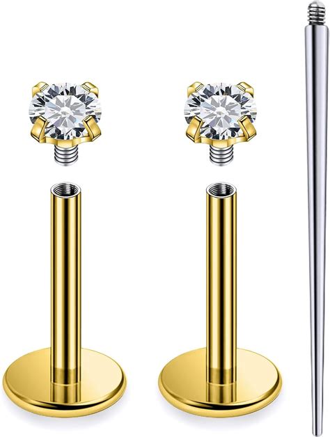 18G 16G 14G Internally Threaded Nose Rings Studs Flat Back Earrings Surgical Steel CZ Nose Rings ...