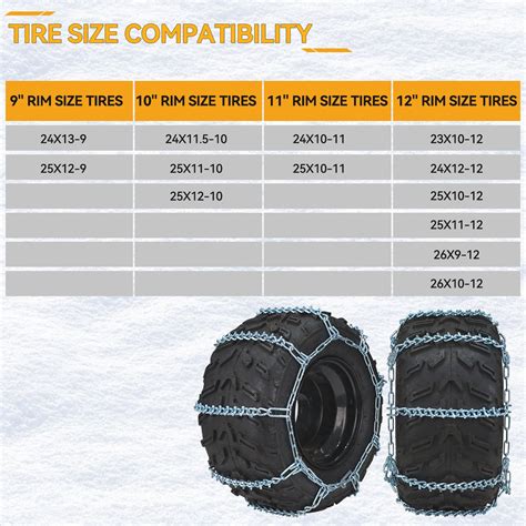 ATV/UTV Snow Tire Chain Anti-skid Set for 25x10x12 and More Sizes