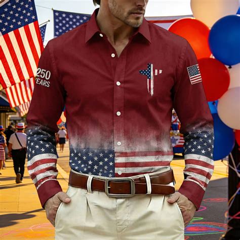 HOWPAY Mens Button down Shirt Long Sleeve USA 250th Anniversary Retro ...