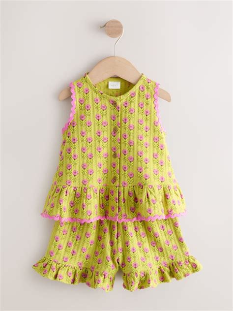 Buy Green/Pink Flower Peplum Vest and Shorts Set (3mths-7yrs) from Next ...