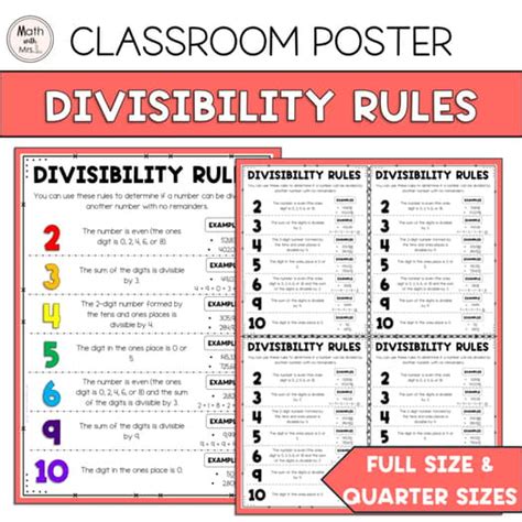 FREE Divisibility Rules Poster: Division Math Posters by Math with Mrs ...