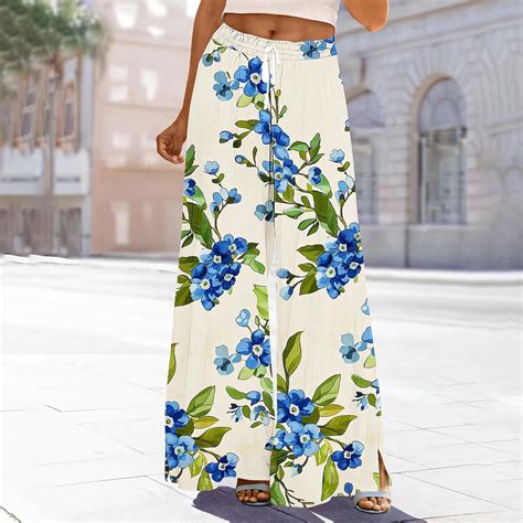 ClodeEU Women's Print Wide Leg Pants , Loose Fit Casual Trousers with ...