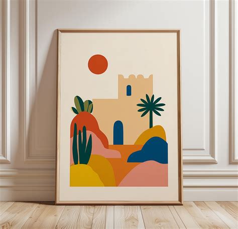 Marrakech Desert Poster | Minimal Adobe Architecture and Palm ...