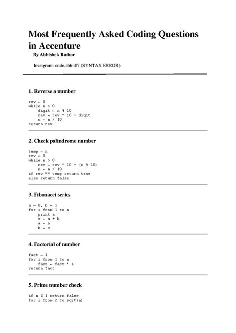 Accenture Coding Questions: Most Commonly Asked Problems - Studocu