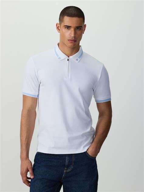 Buy White Tipped Trident Collar Zip Neck Polo Shirt from Next India