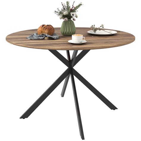 HOMCOM Round Dining Table for 4, 47" Industrial Kitchen Table with ...