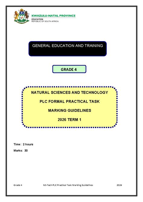 NS-Tech Grade 4 PLC Term 1 2026 Practical Task Marking Guidelines - Studocu
