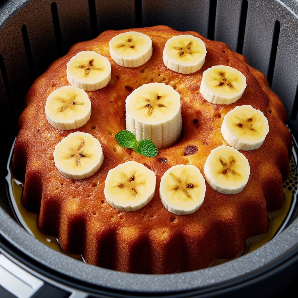 Banana cake in air fryer with banana slices
