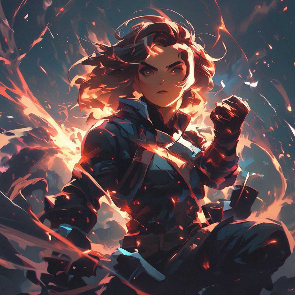 Create a heroic movie poster featuring an original stylized character, not a realistic human. Use a bold, dynamic pose with dramatic lighting and high‑contrast colors. Render the hero in a semi‑cartoon, anime‑inspired, or 3D stylized look with clear expressive features but no realism. Add swirling energy, glowing effects, or abstract power elements around them. Include an epic, atmospheric background. No references to any existing hero IP.。第 3 个图像，共 4 个图像