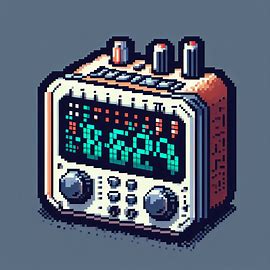 a pixel-art icon with 48 pixel width and 30 pixel height, no less than 256 colors, depicting a digital clock that looks like a radio alarm clock. Image 4 of 4