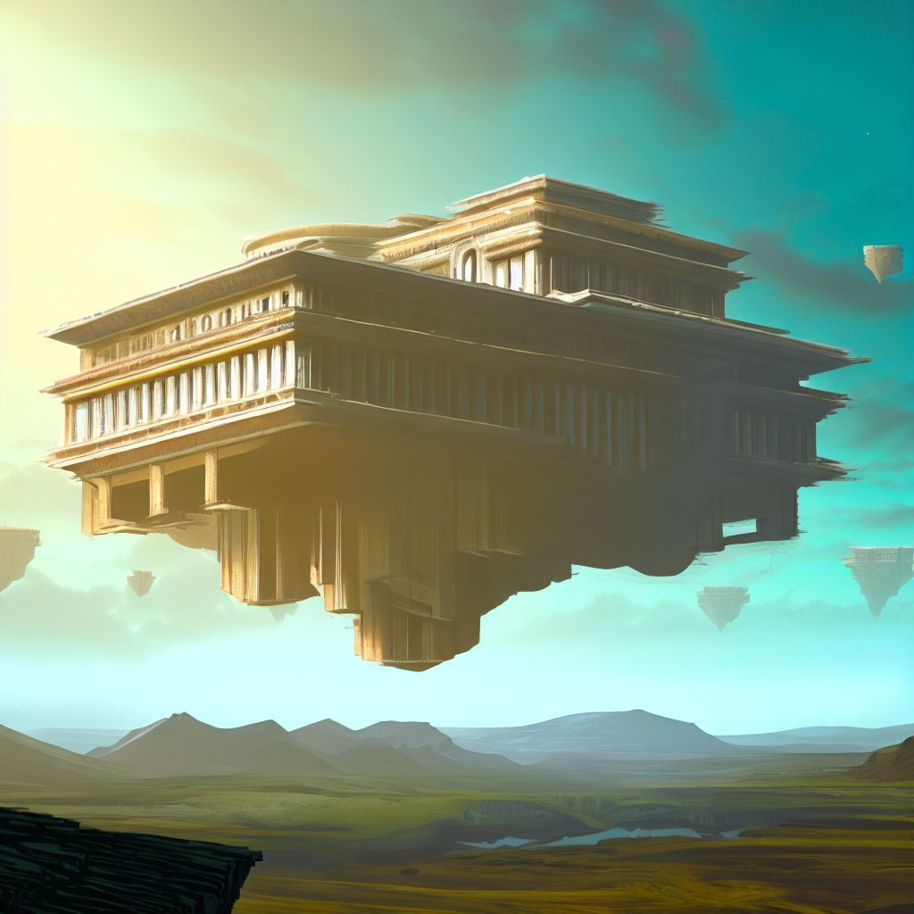 Create an imaginative and majestic building that floats in the sky.。第 4 个图像，共 4 个图像