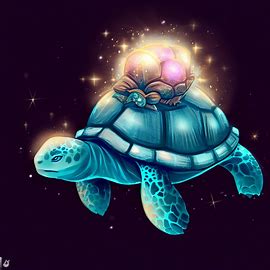 Draw a magical turtle carrying a world on its back surrounded by stars. Image 1 of 4
