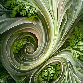 Create a beautiful and intricate abstract art piece using cilantro as the primary subject matter.. Image 3 of 4