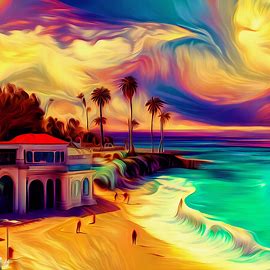 Illustrate a surreal version of the famous Cottesloe Beach in Perth.. Image 2 of 4