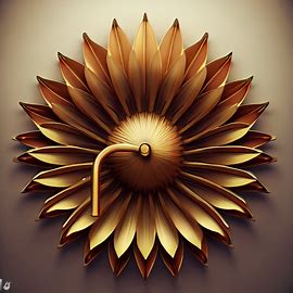 Create an image of a door in the shape of a sunflower with a golden handle.. Image 2 of 4