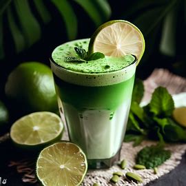 Show a delicious green smoothie made with limes, spirulina, and coconut milk.. Image 4 of 4