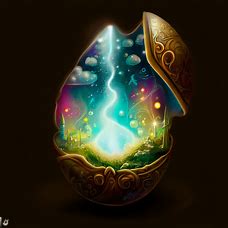 Draw an image of a magical egg that opens up to reveal a world inside.