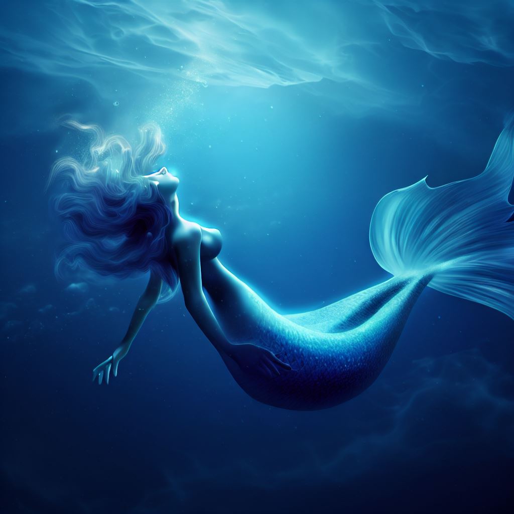 Imagine a mermaid swimming in the deep blue sea