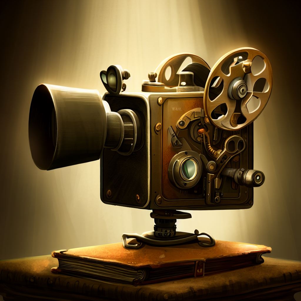 Create a depiction of an antique projector that is used in a storybook.