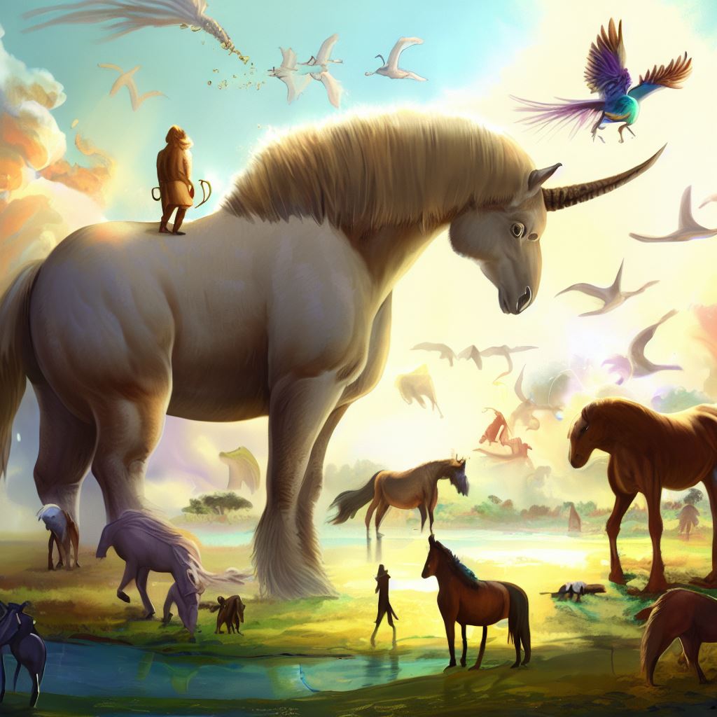 Draw a world where all animals are as big as horses。第 3 个图像，共 4 个图像