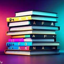 Create an image of a stack of books with different grades, from A+ to F, on each cover.