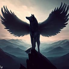 Imagine a wolf with wings soaring high above the mountains, surveying its kingdom.