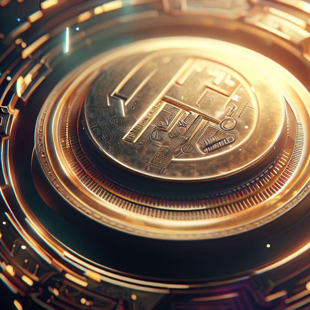 Illustrate a futuristic currency that truly embodies wealth and opulence.