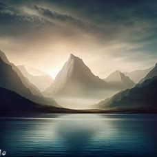 Create an image of a majestic plateau surrounded by water and framed by majestic mountains.