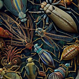 Create an intricate and detailed tapestry of insects, with fine silk threads woven into intricate patterns.. Image 3 of 4