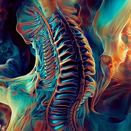 Imagine a 3D MRI scan of the spinal cord with intricate details and vivid colors. Image 4 of 4