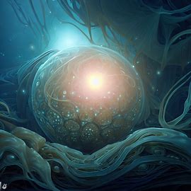 Create an intricate underwater scene with a large, glowing pearl in the center. Image 1 of 4