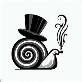 Create an image of a stylized snail sporting a top hat that is blowing smoke from a cigarette.. Image 3 of 4
