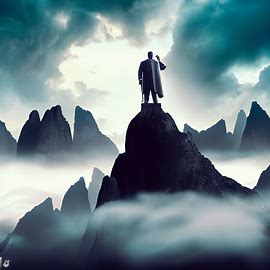 Create a stunning and enigmatic scene of Martin Luther King Jr. standing on a mountaintop, surrounded by the. Image 4 of 4