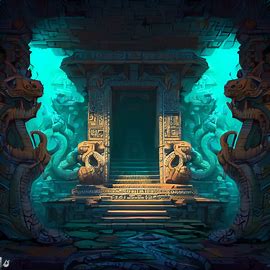 Design a gorgeous and mysterious temple filled with intricate carvings of snakes and other mystical creatures.. Image 3 of 4
