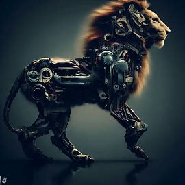 Create an image of a robot with the body of a lion.。第 3 个图像，共 4 个图像